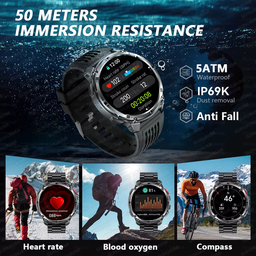 GUHUAVMI T-Rex3 Ultra Smartwatch mit GPS, Kompass und IP69K Wasserdichtigkeit in Schwarz - Bild 4