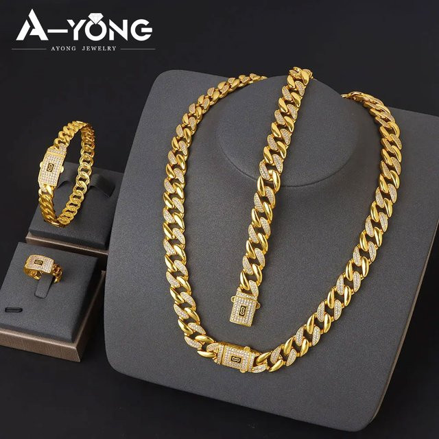 A-YONG AYONG JEWELRY Schmuckset, Halskette, Armband, Gold, Zirkonia, Unisex - Bild 1
