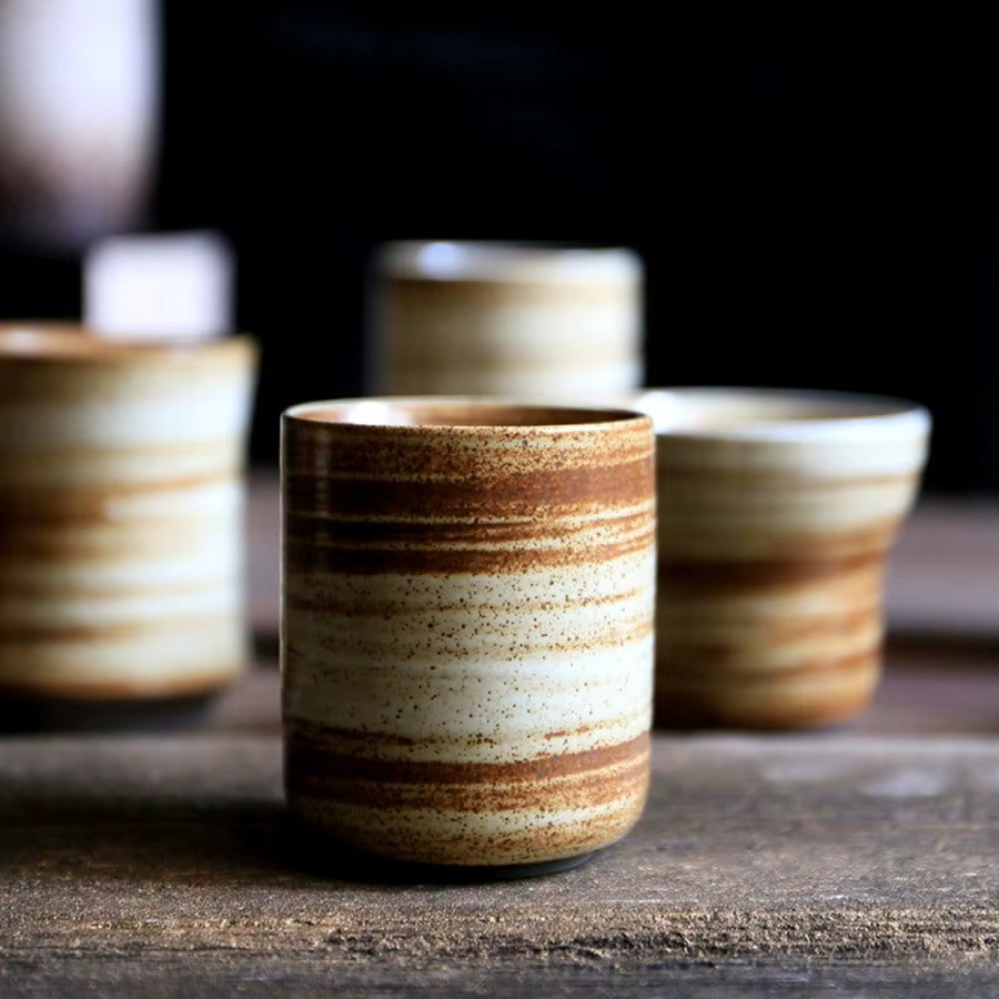 Handbemalte japanische Raku-Keramiktasse mit Streifenmuster für Tee und Kaffee, 100 ml - Bild 2