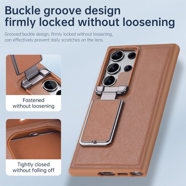 Luxuriöse Business-Lederhülle für Samsung Galaxy S22, S23 Ultra und S23 Plus in Braun mit Kameraobjektivschutz, Klappfunktion und Standfunktion - Bild 1