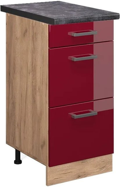 Vicco Küchenunterschrank R-Line Bordeaux Hochglanz in Goldkraft Eiche mit Schubladen und Türen, Farbe: Anthrazit, B: 40 cm, H: 81,6 cm, T: 60 cm - Bild 1
