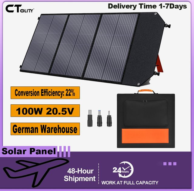 CTOLITY 100W tragbares Solarpanel, faltbares wasserdichtes Solarladegerät in Schwarz für Camping und Vanlife - Bild 1