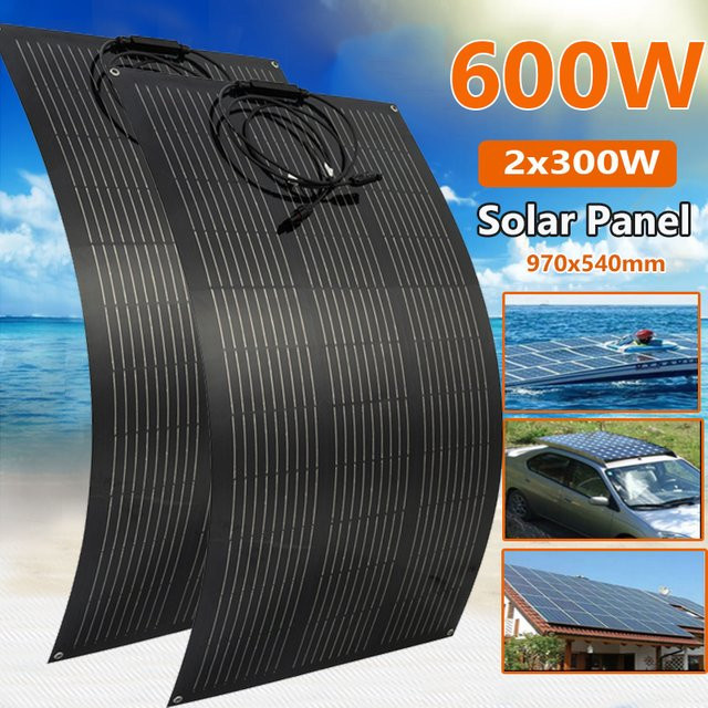 luxuglow Flexibles Solarpanel-Set in Schwarz, 18 V, 300 W bis 600 W Energie-Ladegerät für Camping, Wohnmobil, Yacht und Boot - Bild 1