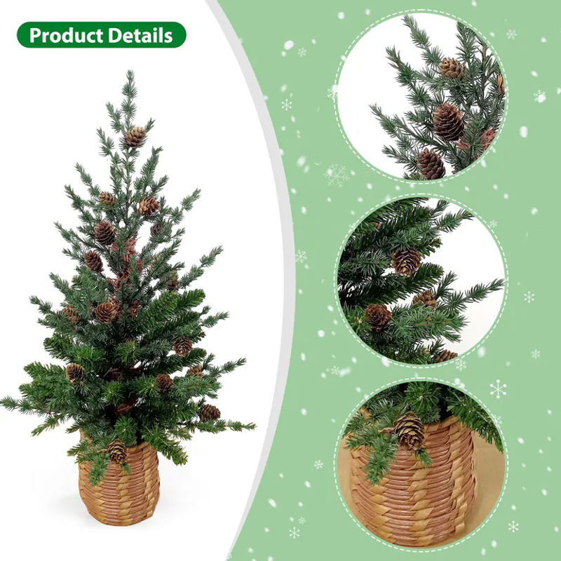 Tooarts Künstlicher Weihnachtsbaum in Grün mit floraler Dekoration und Korbbasis, 60 cm Höhe - Bild 2
