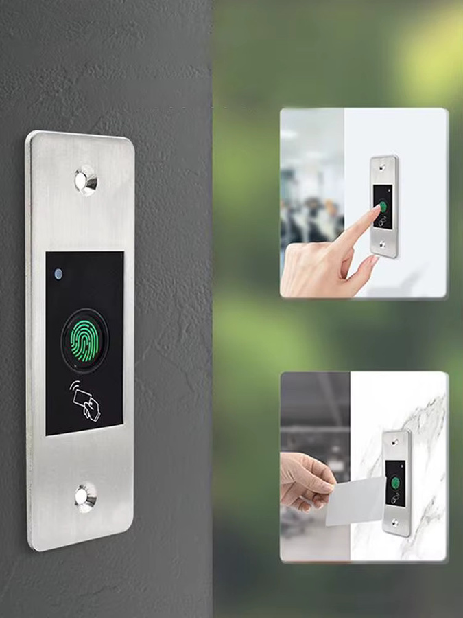 Asia-Teco Mini-Elevator-RFID-Leser aus Metall in Silber, schlüsselloser Türöffner mit eingebautem Fingerabdruckleser, IP67 wasserdicht, 9–18 V - Bild 3