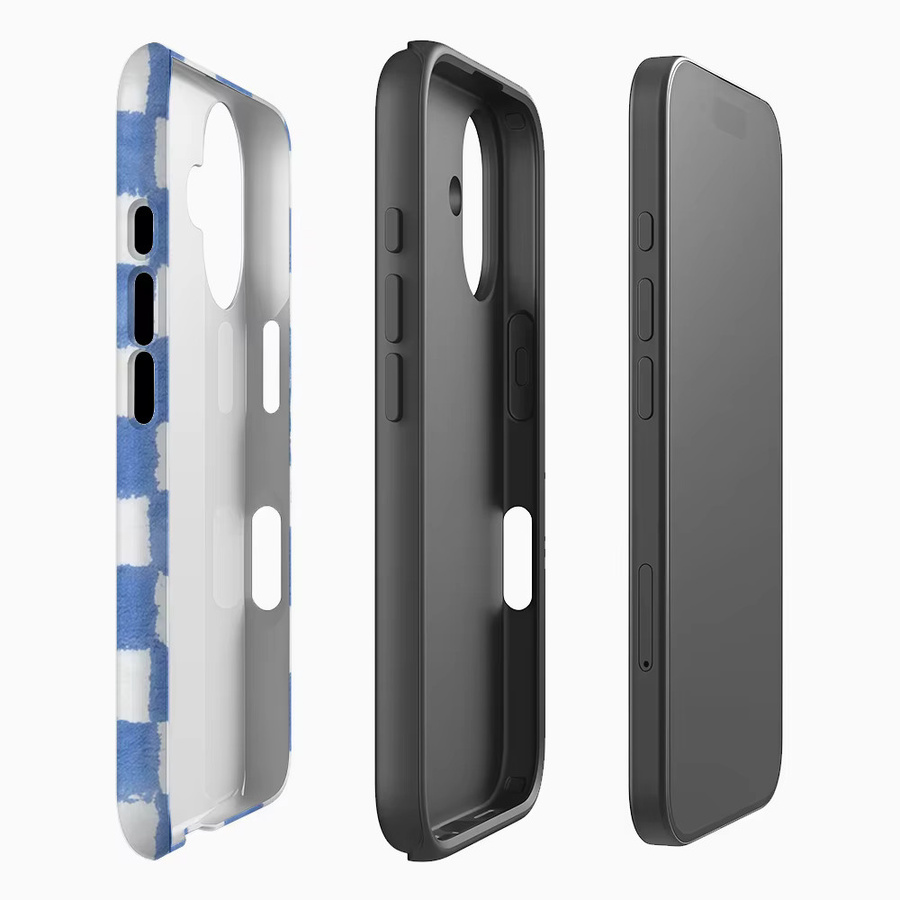 Potdemiel Plüsch-Handyhülle im Schachbrett-Design für iPhone 17 16 15 14 Pro Max Plus, Blau-Weiß, magnetisch mit Einzel- und Doppelschicht-Schutz - Bild 2