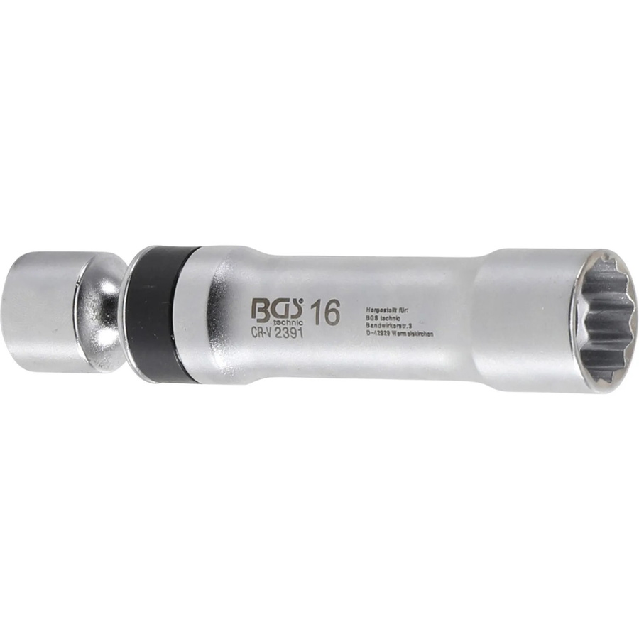 BGS Zündkerzen-Gelenkeinsatz Zwölfkant mit Haltefeder, Antrieb 3/8 Zoll, SW 16 mm, Silber - Bild 3