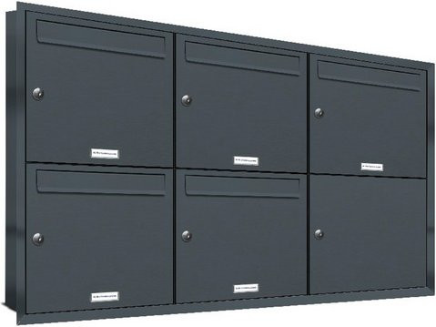 AL Briefkasten-System für 5 Parteien zur Unterputzmontage, grau, B/H/T: 153,82 x 72,4 x 11,6 cm - Bild 1