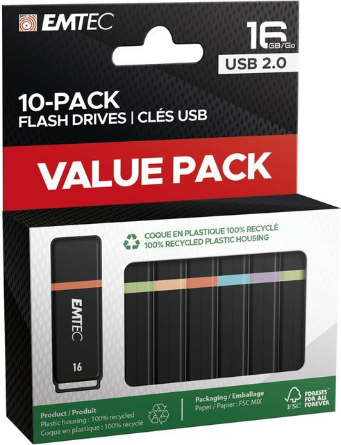 Emtec K100 USB 2.0 Mini Box USB-Sticks 16GB 10er-Pack Multicolor - Bild 1