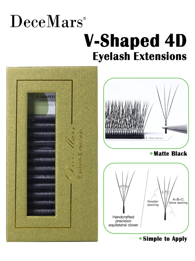 DeceMars Wimpernverlängerungen V-förmig 4D, Matt Schwarz, 3er Set - Bild 6