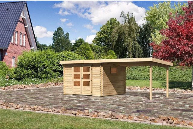 Karibu Holz-Gartenhaus Jeebel 3 in Natur mit Pultdach und moderner Blockbohlenbauweise, B/T: 282 x 282 cm - Bild 1