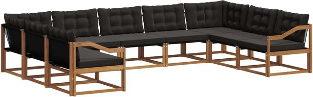 vidaXL Outdoor-Sofagarnitur 9-tlg. aus Akazienholz mit Textilene und Kissen, Schwarz und Natur - Bild 1