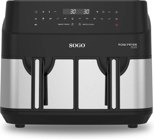 SOGO Multifunktions-Heissluftfritteuse mit Doppelkorb und Digital Touch Display in Schwarz aus Edelstahl, 1750W, 2x 4,5 l - Bild 1