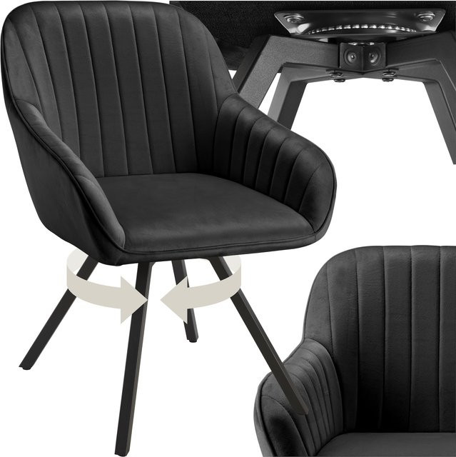 tectake Drehbarer Armlehnstuhl in Samtoptik mit Stahlbeinen, Schwarz, B/T/H: 58 x 58 x 82 cm - Bild 1