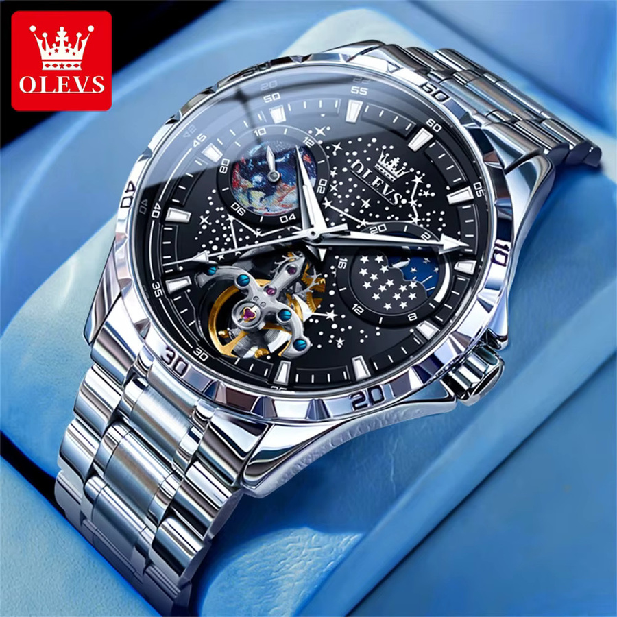 OLEVS Armbanduhr Automatik, Edelstahl, Schwarz, Herren - Bild 6