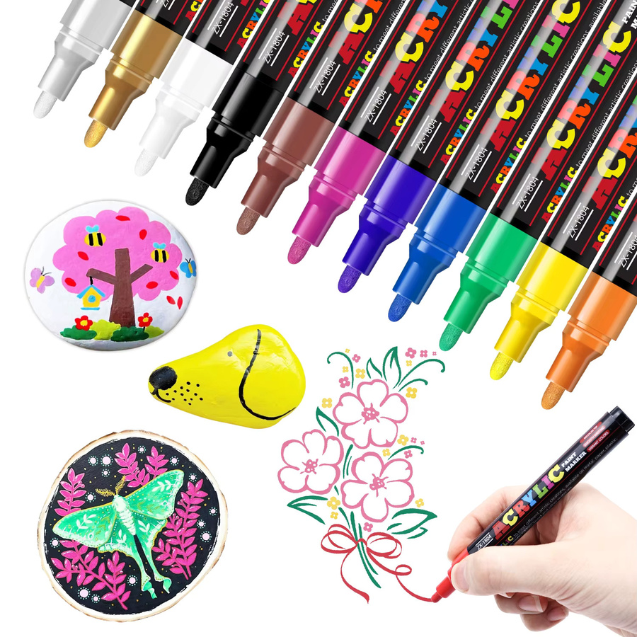 Farbiges Acryl-Marker-Set mit mittlerer Spitze 2-3mm für Steinmalerei und Dekorationen in Multicolour - Bild 4