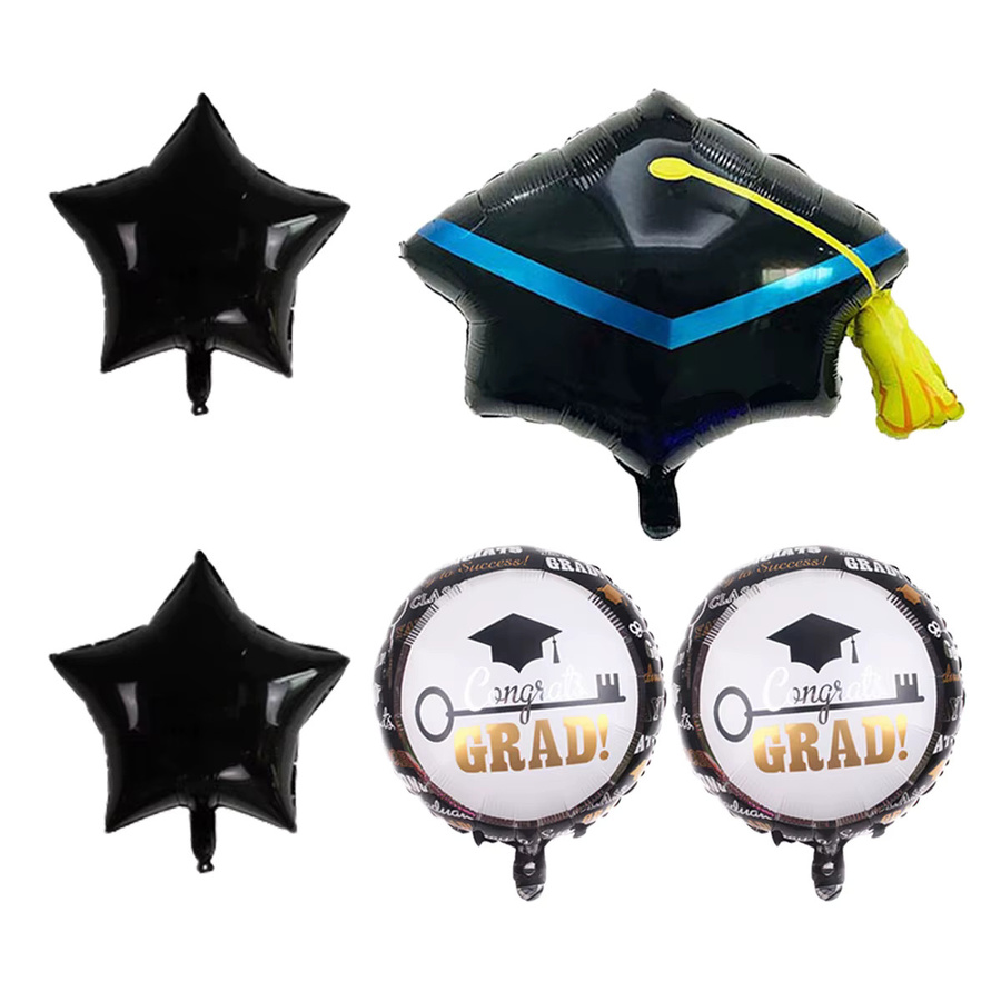 5-teiliges Set Folienballons Congrats Grad mit Doktorhut in Schwarz und Multicolour für deine Abschlussfeier-Dekoration - Bild 2