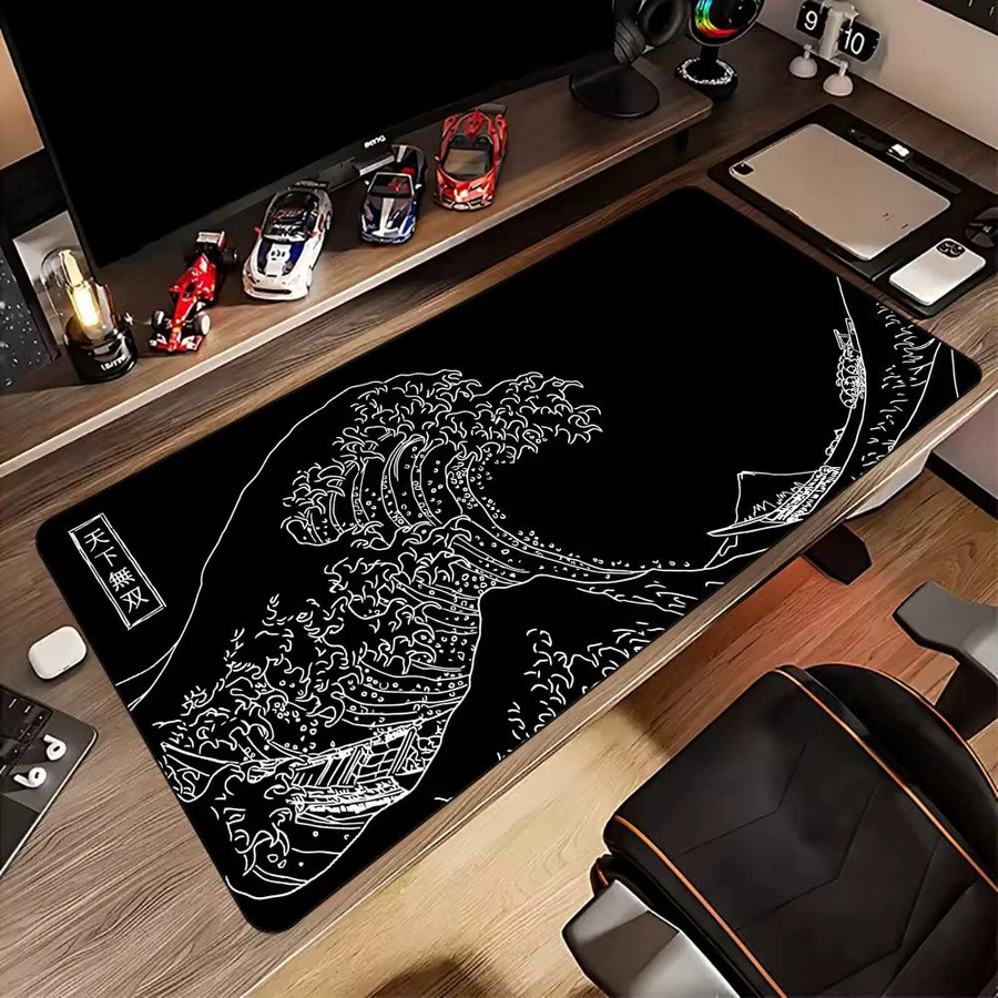 Mairuige Gaming-Mauspad mit schwarz-weißem Wellenmuster, wasserdichtes und rutschfestes Schreibtischunterlage aus Gummi für deinen PC - Bild 2
