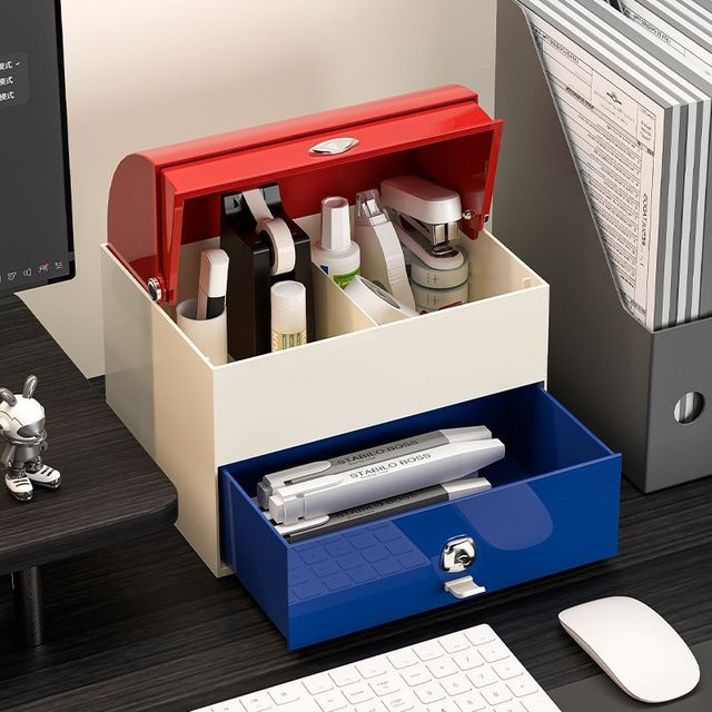 Desktop Organizer Box aus Kunststoff mit mehreren Fächern für Büro und Kosmetik - Bild 1