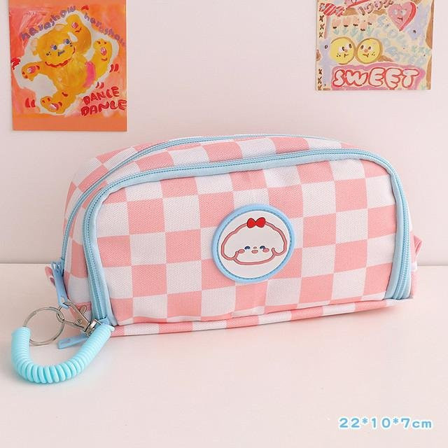SQUMIDER Federmäppchen mit Cartoon-Bär aus Canvas in Rosa - Bild 1