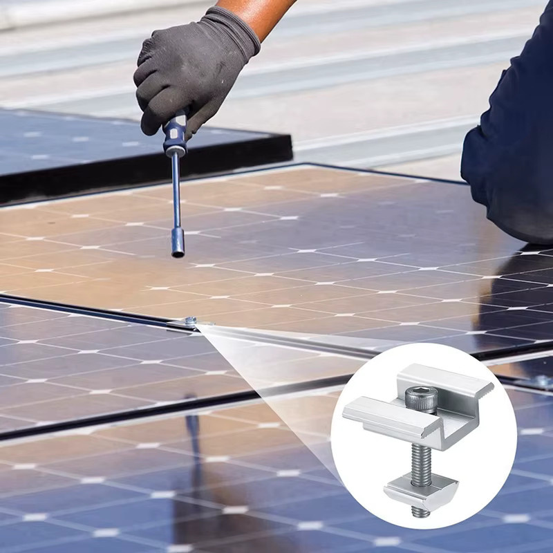 ABJA 8er Set Solarpanel-Montagehalterungen mit Endklemmen und Mittelklemmen in Silber - Bild 3