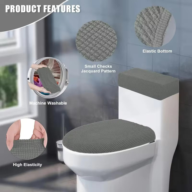 WANERQU 2-teiliges Set Toilettensitzschutz und Toilettentank-Abdeckung aus Polar Fleece in Grau - Bild 3