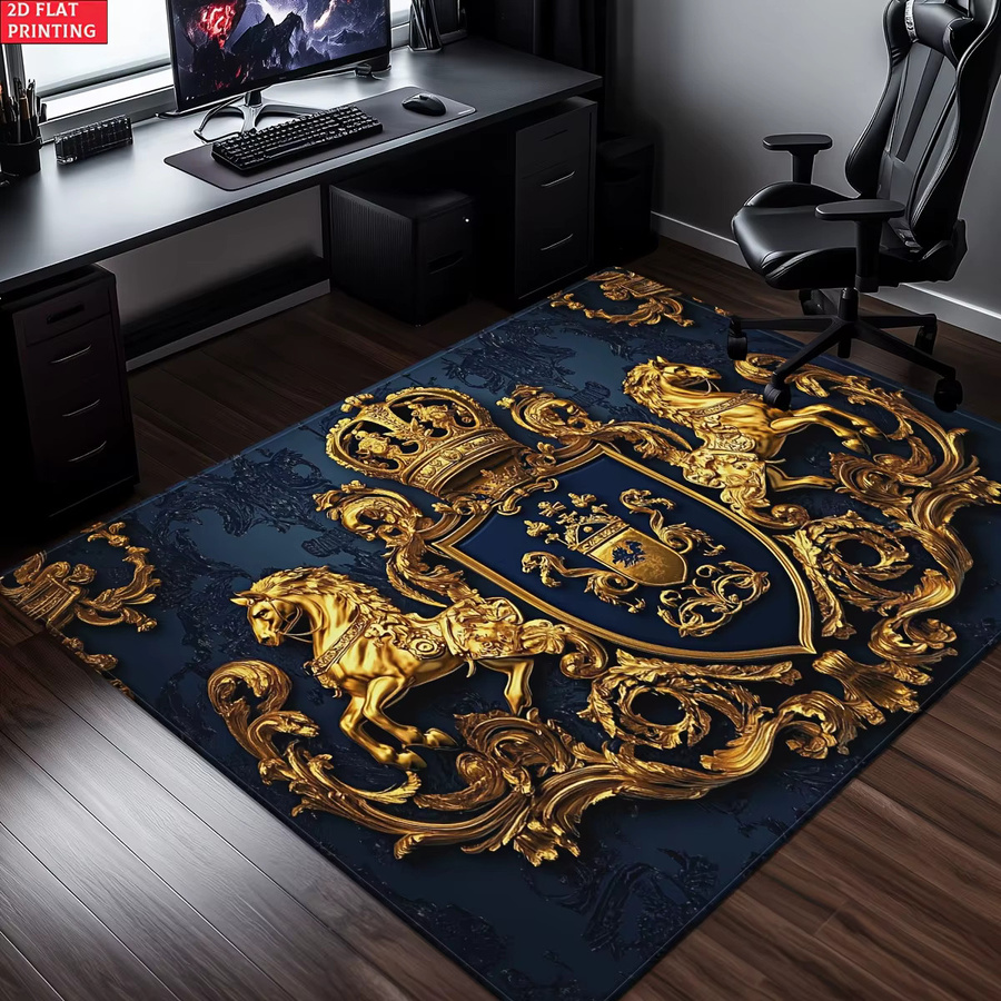 Royal Crest Teppich aus Samt-Flanell in Blau mit Ornament-Design für Wohnzimmer und Garten, B/T: 160 x 120 cm - Bild 4