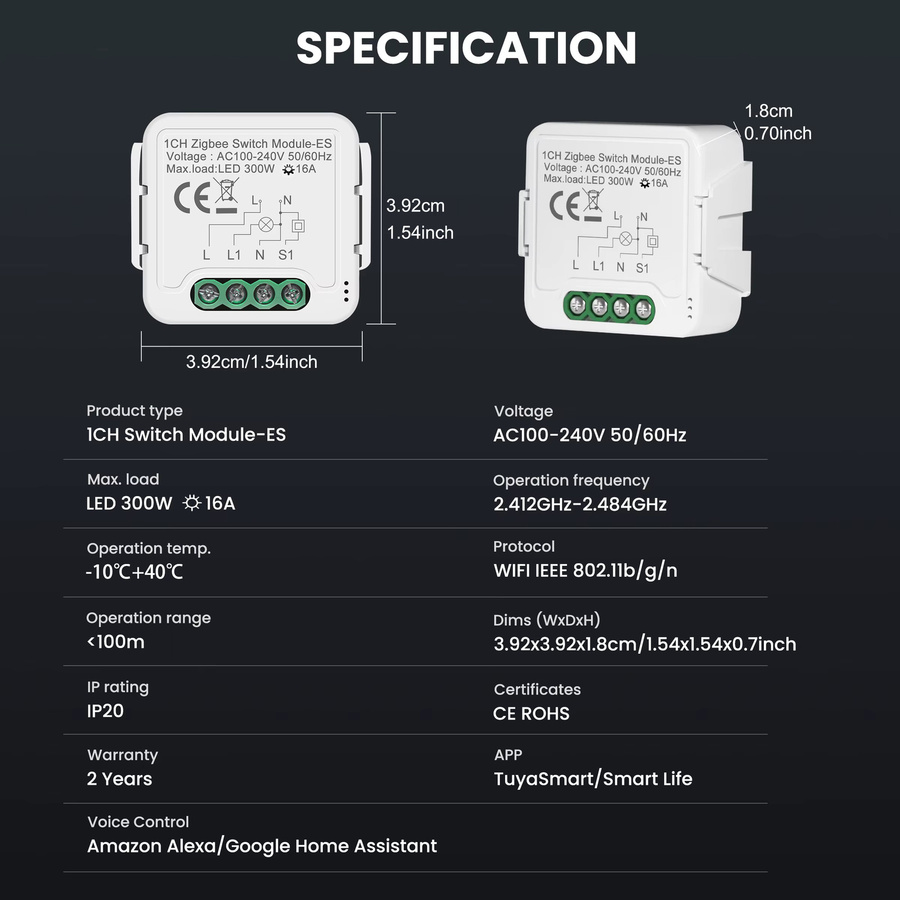 GIRIER Tuya ZigBee 3.0 Smart Switch Modul WiFi Home Automation Breaker Relay mit Power Monitor Funktion und 2-Wege-Steuerung in Weiß - Bild 4