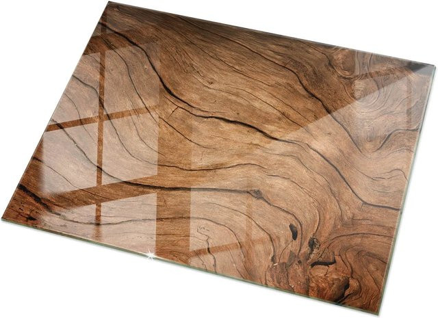 Tulup Glastischplatte in Braun mit natürlichem Holzmuster, Rechteckig, B/T: 120 x 80 cm - Bild 1
