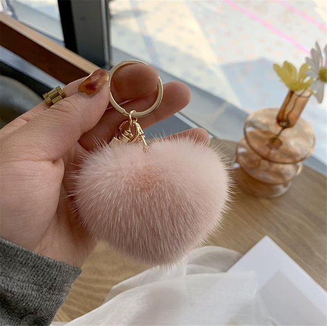 Schlüsselanhänger Linyi toy, Herz-Pompon, Regenbogen, Plüschball, Damen, 6 cm, grün - Bild 1