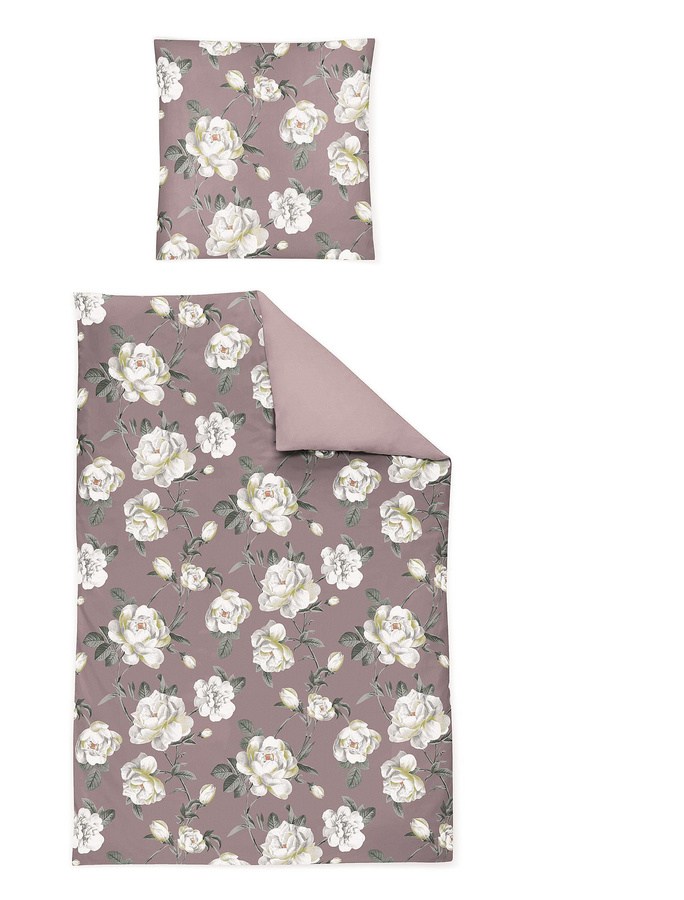 Irisette Sky Mako-Satin Bettwäsche Rosen Wende altrosa weiß, Set aus Bettbezug und Kissenbezug, B/H: 155 x 220 cm und 80 x 80 cm - Bild 1