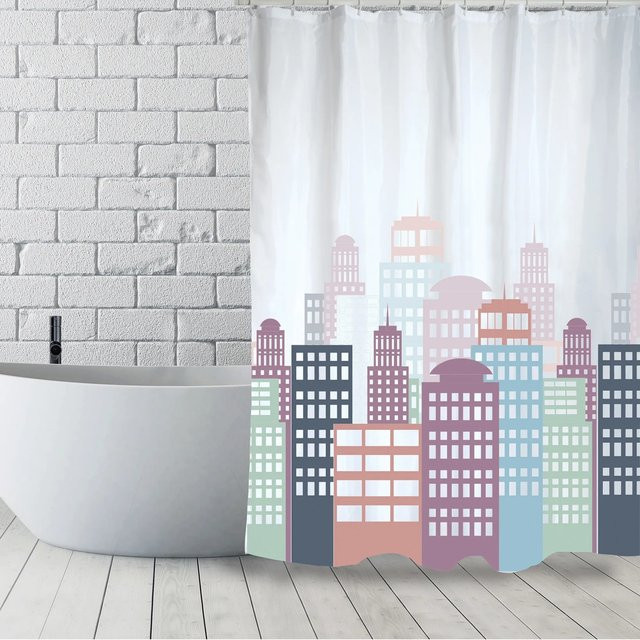 MSV Duschvorhang Cities Bunt aus Polyester mit Ösen, Breite: 140 cm, Höhe: 180 cm - Bild 1