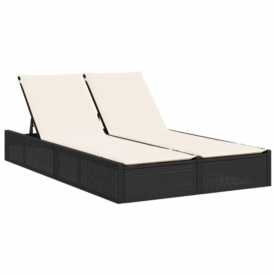 vidaXL Doppel-Sonnenliege aus Poly-Rattan in Schwarz mit verstellbarer Kopfstütze und Kissen - Bild 2