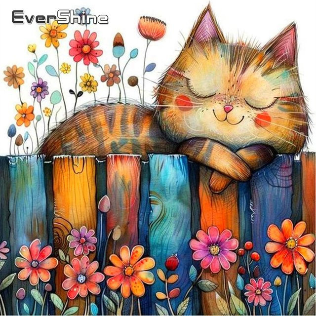 EverShine 5D Kreuzstich Stickerei Set Katze mit Blumen, Multicolour, B/H: 30 x 30 cm - Bild 1