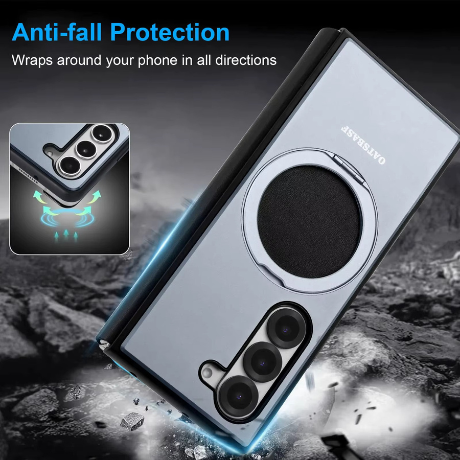 Eary Leder-Metall-Handyhülle für Samsung Galaxy Z Fold 6 in Schwarz mit 360 Grad drehbarem Magnetständer und Stoßschutz - Bild 4