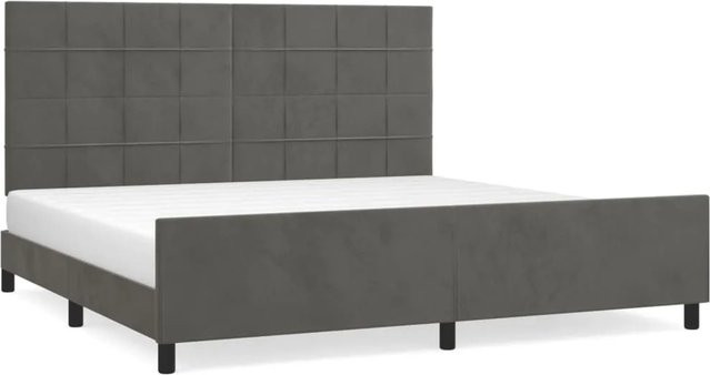 vidaXL Bettgestell mit Kopfteil aus Samt in Dunkelgrau, B/T/H: 200 x 200 x 128 cm - Bild 1