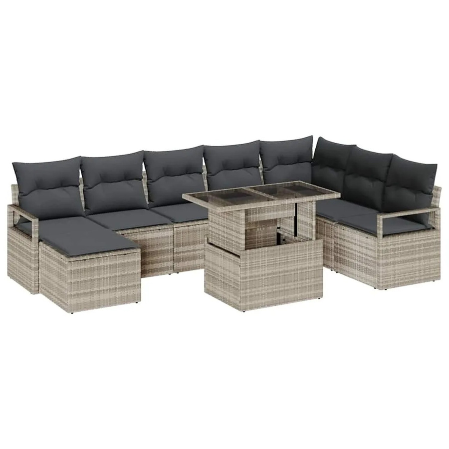 vidaXL Garten-Sofa-Set 9-tlg. aus Poly-Rattan mit Kissen in Hellgrau - Bild 2