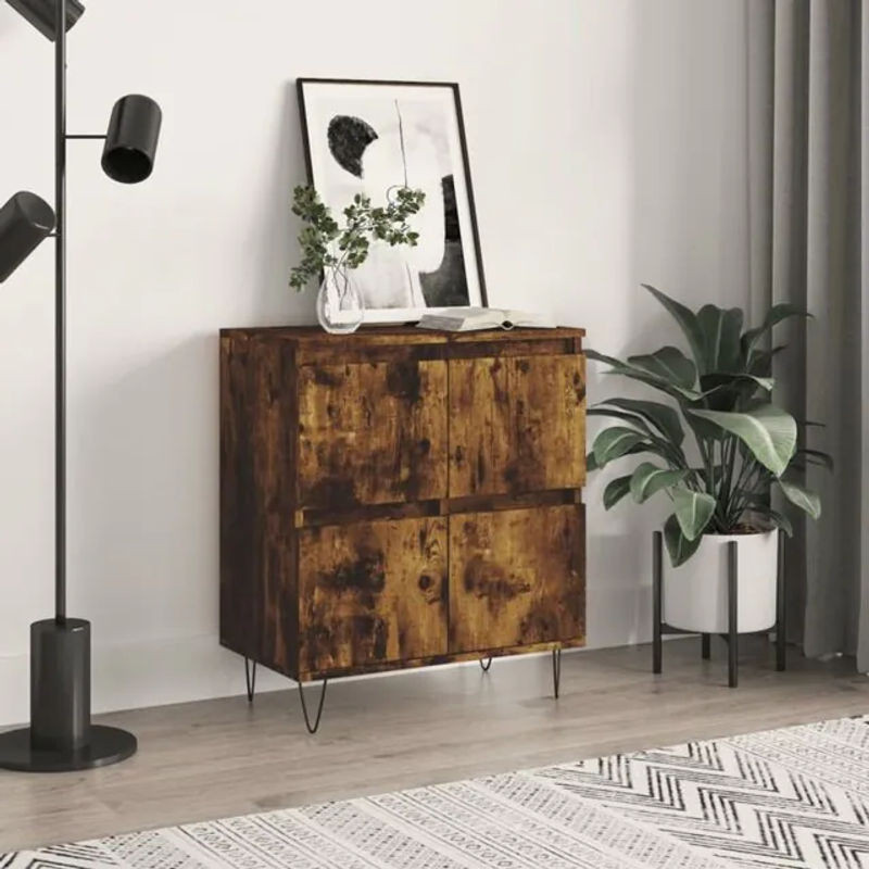 Sideboard Vidaxl im Industrial Design aus Holzwerkstoff und Metall, Farbe Braun/Grau, B/T/H: 60 x 35 x 70 cm - Bild 1