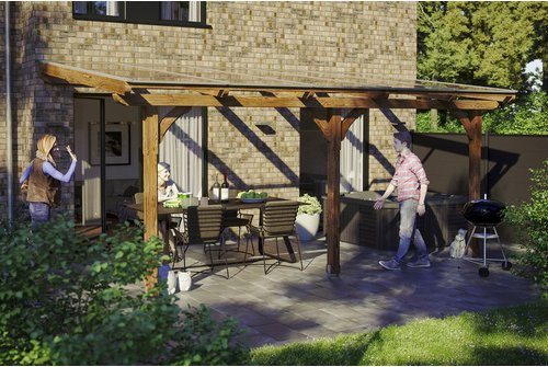 Skan Holz Terrassenüberdachung Rimini aus Douglasie mit Polycarbonat-Dach in Nussbaum Braun, B/T: 541 x 300 cm - Bild 1