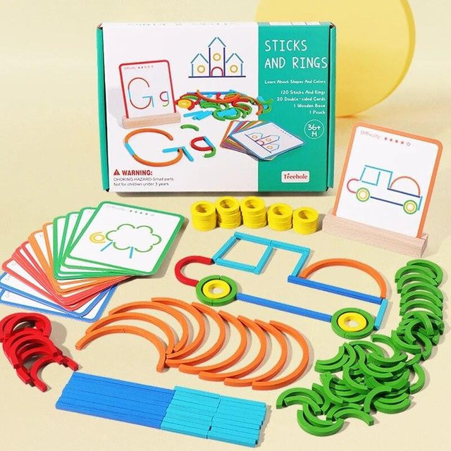 Interesting toys Holzpuzzle mit Stäben und Ringen, bunt - Bild 1