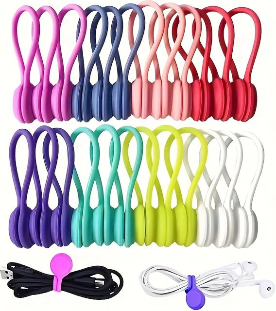 5er-Pack magnetische Silikon-Kabelbinder in Multicolor und Silber, wiederverwendbarer Kabel-Organizer mit Magnetverschluss - Bild 1
