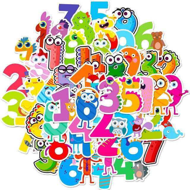 50 Arabische Ziffern 1-9 Aufkleber Cartoon-Zahlen Kinderpuzzle Aufkleber - Bild 1