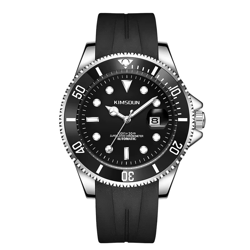AETEEY Armbanduhr Edelstahl, Automatik, Schwarz, Silikonarmband, Herren - Bild 4