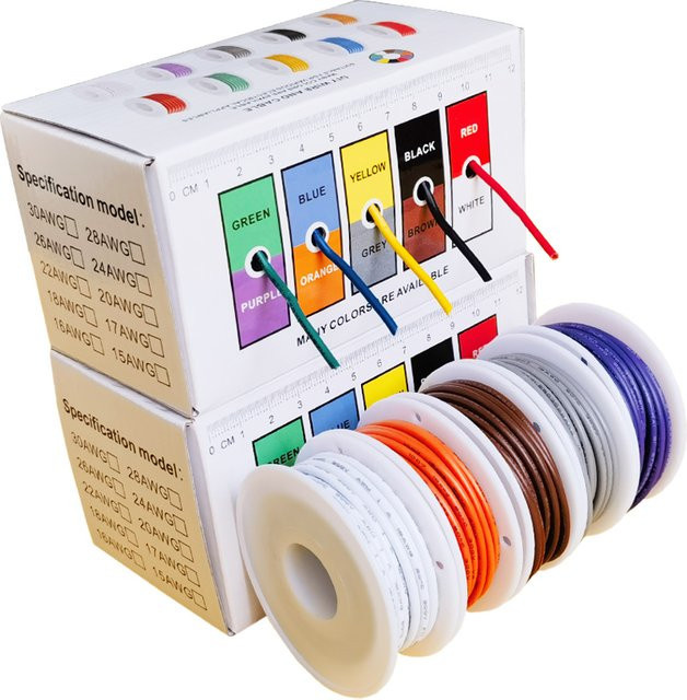 Beteno Set aus 5-farbigen langen Kabeln aus verzinnter Kupferdraht, hitzebeständig, verschiedene AWG-Stärken für Steckbrett-DIY-Projekte - Bild 1