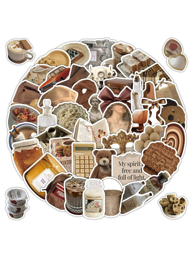 54 Stück braune INS-Ästhetik-Aufkleber aus Papier für Schreibwaren und Geschenkverpackungen von Golden Memory Stickers Store - Bild 4