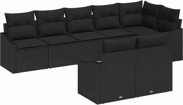 vidaXL Gartensofa-Set aus Poly-Rattan in Schwarz mit 8 Kissen und L-Form für Garten und Terrasse - Bild 1