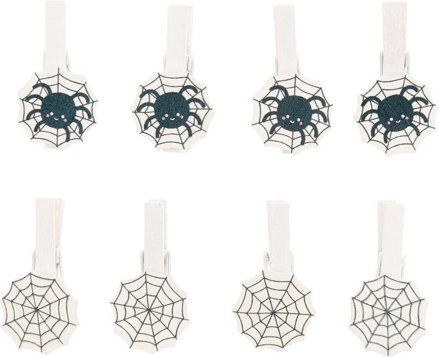Rico Design Holzclips Spinnennetz Mix in Schwarz-Weiß, 8 Stück - Bild 1
