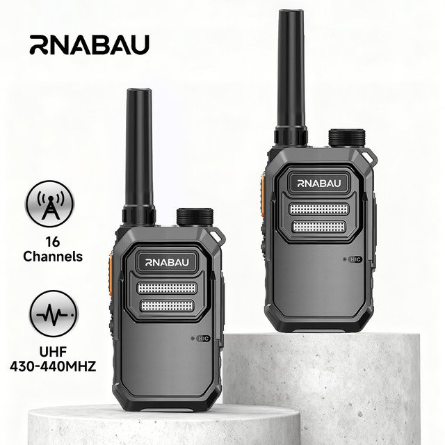 RNABAU Mini Walkie-Talkie X3 Langstrecken-Funkgerät in Schwarz mit 16 Kanälen, UHF 430-440MHz und 8000mA Akku - Bild 1