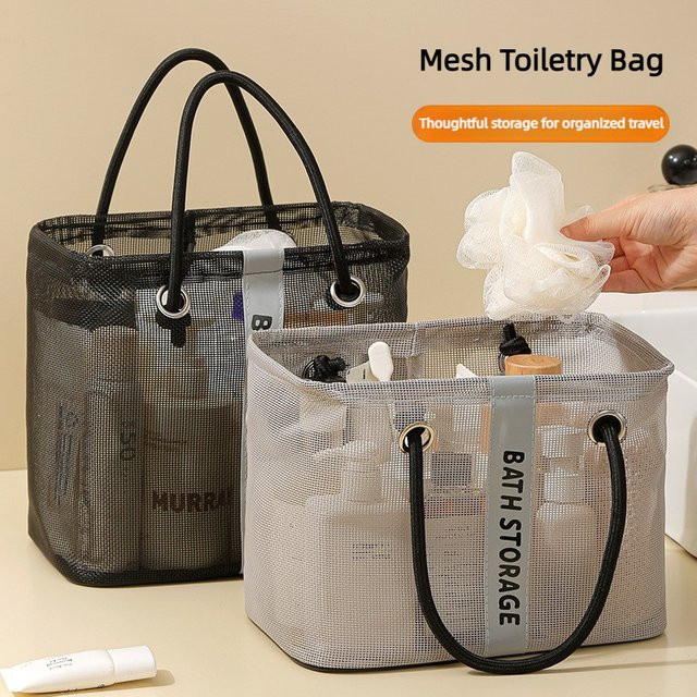 Bonytain Tragbare Reise-Toilettentasche aus Mesh in Schwarz als faltbarer Duschbeutel und Organizer für Strand, Fitness und Camping - Bild 1