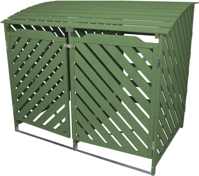 MonsterShop Mülltonnenbox für den Garten aus Douglasienholz in Salbeigrün mit Lamellen-Design für 2 Tonnen - Bild 1